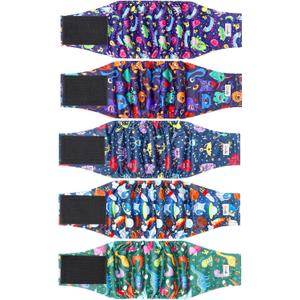5 Pack Dog Diapers Male Reusable, Premium Belly Bands for Dogs, High Absorbing Male Dog Pee Wraps for Doggie in Incontinence or Excitable Urination and Training Cartoon M