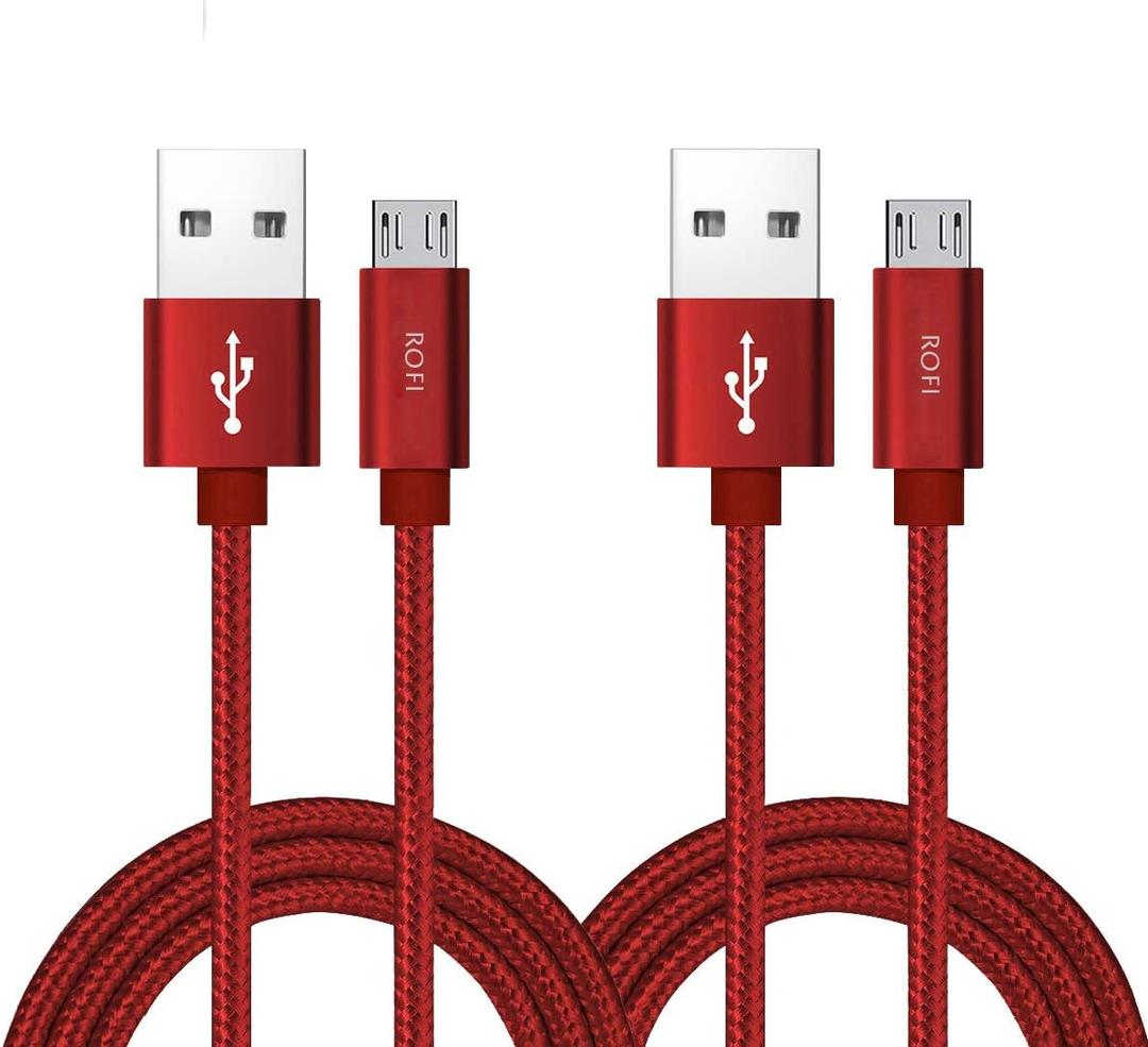 RoFI Micro USB Cable, [2Pack] 1.2M Android Charger, Nylon Braided Micro USB Charger, High Speed USB 2.0 A to Micro B Charging Cord Universal for HTC, S6, Kindle, Android, and More (Red, 4 Feet)
