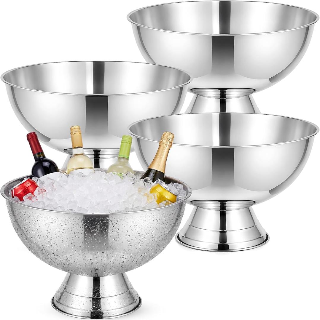 meekoo 4 Pack 13L Large Ice Bucket, Stainless Steel Champagne Bowl with Scoop, Silver Drink Beverage Tub for Parties, Cocktail Bar, Chilling