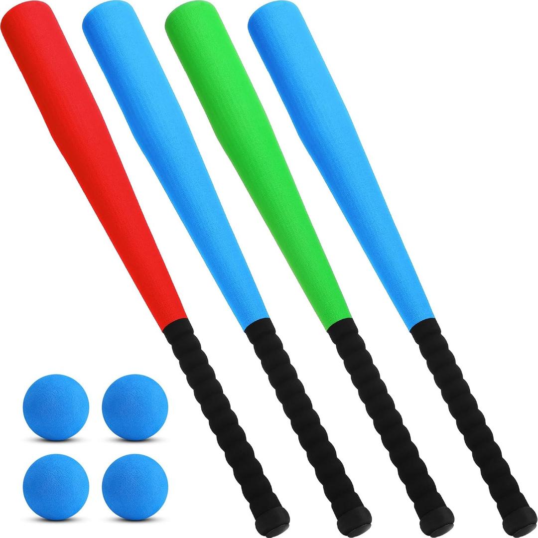 Wettarn 4 Pcs Foam Baseball Bat Foam Bat with Safe Soft Baseballs T Ball Set for Outdoor Indoor Sport Game Beginners Practice Playing Training, 24 Inch