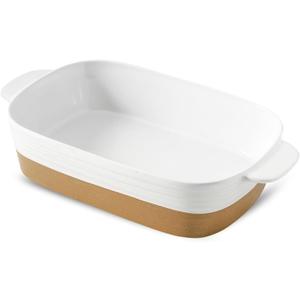 Hasense Ceramic Baking Dish with Handle, Deep Lasagna Pan and Casserole Dishes for Oven, Baking Pan for Cooking, Casserole, Kitchen, 8.7" x 15.2" Farmhouse Style Serving Bakeware, White (Set of 1)