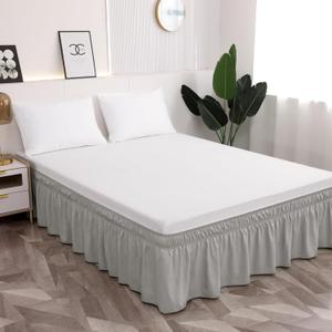 Toodou Gray Bed Skirt for Queen Size Bed, 16 Inch Tailored Drop, Fitted with Elastic Belt, Convenient to Use Without Lift The Mattress