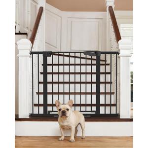 Cumbor 29.7-46" Baby Gate for Stairs, Mom's Choice Awards Winner-Auto Close Dog Gate for The House, Gifts for Mom, Easy Install Pressure Mounted Pet Gates for Doorways, Black
