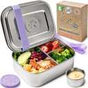 Everusely - Bento Box - Lavender, 27oz / 0.8 L - Stainless Steel Lunch Box with Leakproof Condiment Container - 3 Compartment Snack Organizer for On the Go Meals - Freezer & Dishwasher Safe