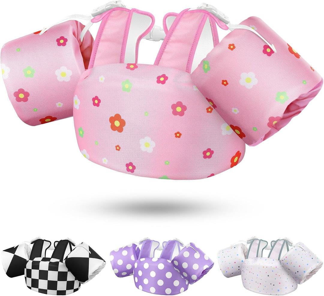 Vvinca Toddler Swim Vest for Kids 28-66 lbs, Toddler Floaties Puddle Pool Float Jumper 30-50 Pounds for Girls Boys Ages 2-6 with Detachable Arm Floaties Stylish Floats for Swimming Pool Beach Vacation