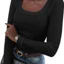 Zeagoo Women's Long Sleeve Scoop Neck Shirts Casual Slim Fit Rib Knit Tops Summer Fall Basic Business Work Tee (X-Large, Black)