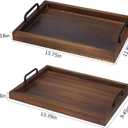 Wooden Serving Trays with Handles 2 Piece Rustic Breakfast Trays Set Farmhouse Decorative Nested Vintage Display Wood Bed Serving Tray for Eating Bed Party Kitchen Ottoman Table Home Decor (Brown)