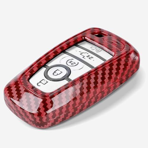 Savadicar Red Carbon Fiber Key Fob Cover Fit for Ford Series Models, Lightweight & Durable Key Cases, Personalized Key Shell Accessories, 1 PCs