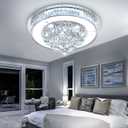 24" Modern Crystal Dimmable Chandeliers for Living Room LED Chandeliers Flush Mount Ceiling Light Fixture Dining Room Bedrooms Silver
