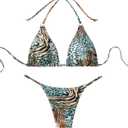 Women's 2 Piece Leopard Animal Print Bikini Sets Halter Tie String Swimsuits High Cut Sexy Bathing Suits (Medium, Multicolor)