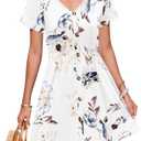 WNEEDU Women Summer Dresses Short Sleeve Casual Loose Swing Button Down Mini Dress Flowy Beach Sundress Size 2XL