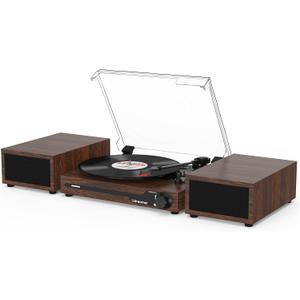 Vinyl Record Player with External Speakers BT 5.3 Wireless Turntable Portable with 3 Speed USB Vintage Wooden Coffee