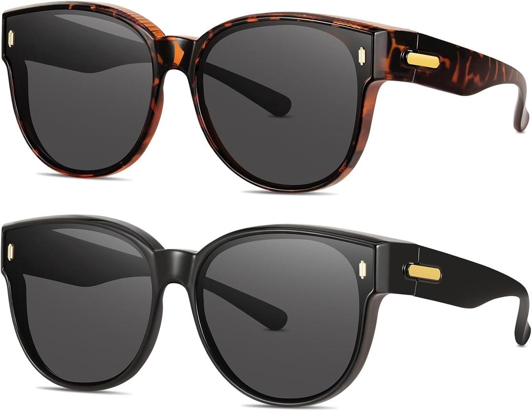 Polarized Fit Over Glasses Sunglasses for Women Stylish Oversized Cover Round UV400 Cat Eye Shades for go out Driving