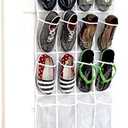 Simple Houseware 24 Pockets - Crystal Clear Over The Door Hanging Shoe Organizer, Gray (64'' x 19'')