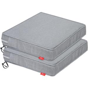 Pcinfuns Outdoor Chair Cushions, 22 x 22 x 3 Inch Seat Cushions for Patio Furniture,Square Corner Patio Chair Cushion with Adjustable Straps, 2 Pack, Light Grey