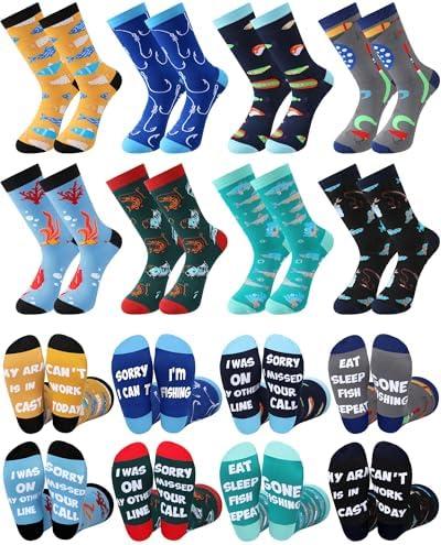 Ramede Set of 10 Novelty Fishing Socks for Men Funny Cotton Crew Socks Fisherman Birthday Holiday Gifts for Men Dad Grandpa