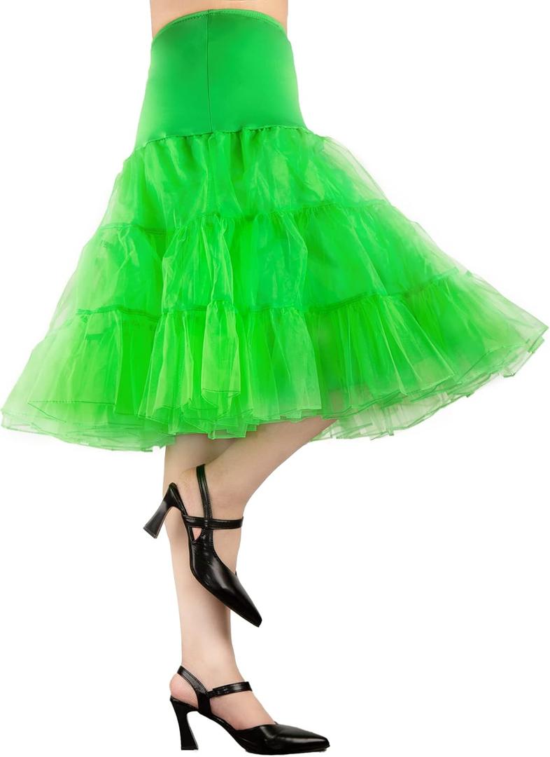 1950s Vintage Knee Length Crinoline Petticoats For Women Tulle skirts for under dresses 50s Clothing (Green, M)