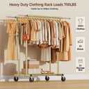 HYSEYY Heavy Duty Clothes Rack, Rolling Clothing Rack for Hanging Clothes with Shelves Load 700LBS,Portable Garment Wardrobe Closet Rack with Wheels for Bedroom,Laundry Room,Retail Store(Gold)