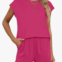 RUBZOOF 2 Piece Outfits for Women Lightweight Matching Lounge Sets Cap Sleeve Top and Elastic Waisted Shorts Meduim