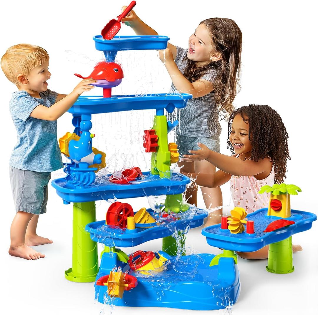 CozyBomB™ Water Table for Toddlers 3-5,Sand Water Tables with Fishing Game Set,5 Tier Outdoor Toys for Kids Ages 4-8,Summer Beach Outside Sensory Table Activity, Party Birthday Gift