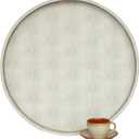 HofferRuffer Large Round Serving Tray 24'', Elegant Faux Leather Circle Ottoman Table Tray, Serve Tea Coffee Breakfast in Bedroom Living Room Kitchen (Cream White)