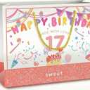 BOPLYBAY Age 17 Birthday Gift Bag with Card & Tissue Paper, 17th Birthday Party Gift Bag for Girls, Cute Ready-to-Use Gift Packaging