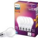 PHILIPS LED 60W A19 4-Pack Ultra Definition Soft White LED Light Bulbs (2700K) 800 Lumen (8W = 60W) Dimmable Clear Flicker-Free Light Bulbs