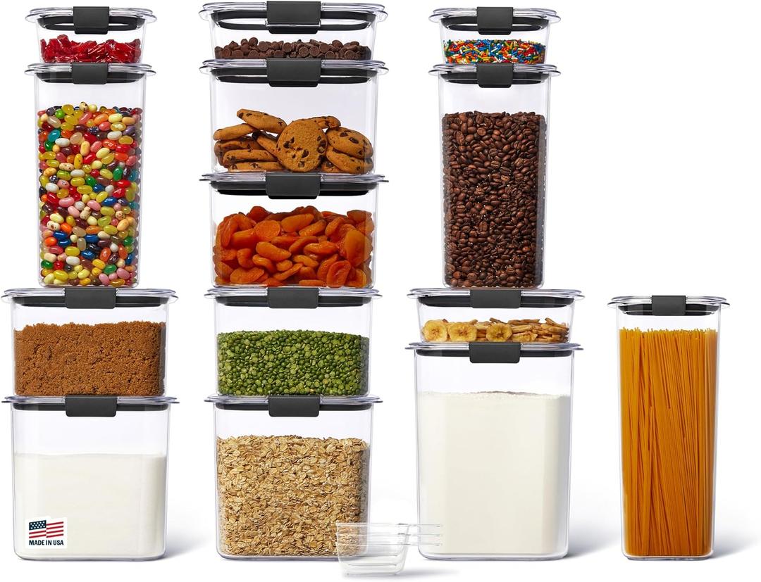 Rubbermaid Brilliance 14-Piece Food Storage Container Set with Scoops Airtight BPA-Free for Kitchen and Pantry Organization, Assorted Sizes