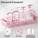 Liuoud 5 Pack Shower Caddy Organizer Rack Shelf for Inside Shower, Adhesive Bathroom Wall Storage Basket Rustproof Stainless Steel Shampoo Holder, Girly Bathroom Accessory Decor Set, Pink