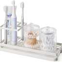 MYITYARD Toothbrush Holders for Bathrooms, 4 Slots Rustproof Metal Tooth Brushing Organizer with Drainage, Electric Tooth Brush Toothpaste Holder for Bathroom Countertop, White