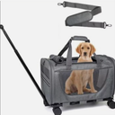Cat Carrier with Wheels for Dogs, Telescopic Handle Pet Travel Bag,Trolley Rolling Carriers for Small Medium Animals Kitten Puppy, Gray