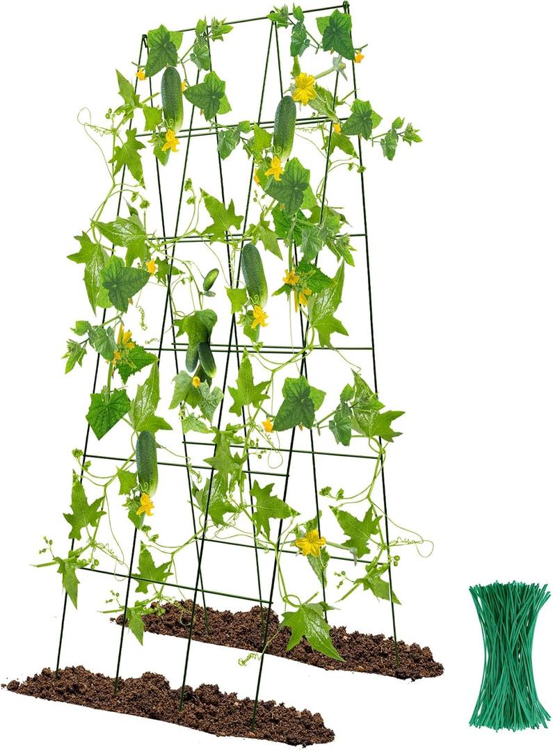 48 x 18 Cucumber Trellis, Foldable Metal A-Frame Trellis for Raised Beds, Small Garden Plant Support for Cucumbers, Peas and Climbing Vegetables, 1 Pack