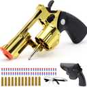 Gold Soft Bullet Toy Revolver for Boys - Realistic Shooting Game Toy Gun Pistol with 50 Foam Bullets & 12 Shells - Ideal Christmas for Boys