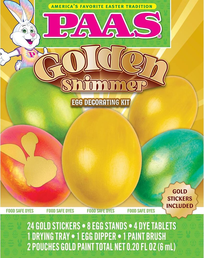 PAAS Golden Shimmer Easter Egg Decorating Kit Gold Egg Decorating Kit with Paint & Stickers, 4Packs