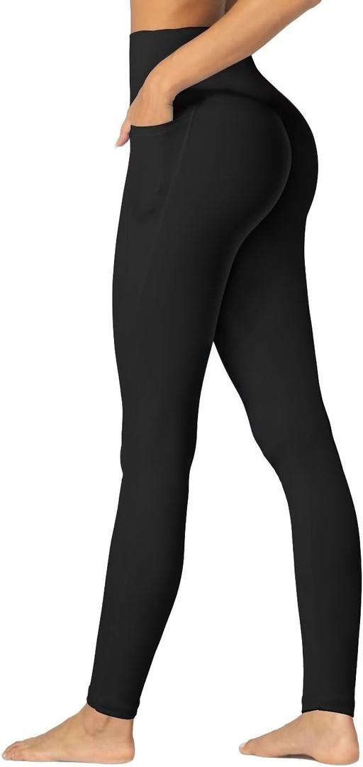 Sunzfly Invisible Butt Scrunch Workout Leggings with Pockets for Women, No Front Seam Gym Yoga Pants with Tummy Control (Large, Black)