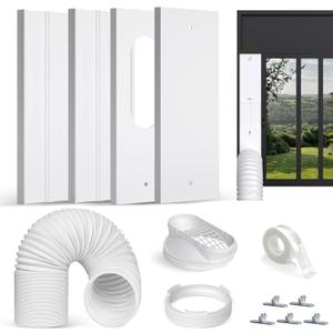 Upgraded Portable Air Conditioner Window Vent Kit, With 5.9 Exhaust Hose, 4 Slide Seal Plates, Universal Coupler, Adjustable AC Vent Kit Ducting Universal for Horizontal & Vertical Windows (16.9" - 61")