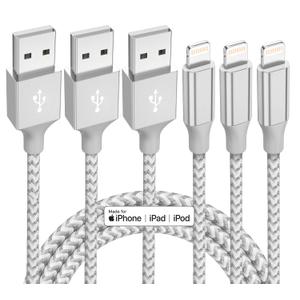iPhone Charger 3 Pack 10 ft Apple MFi Certified Lightning Nylon Braided Cable Fast Charging Cord Compatible with iPhone 13 12 11 Pro Max XR XS X 8 7 6 Plus SE iPad and More (GrayWhite)