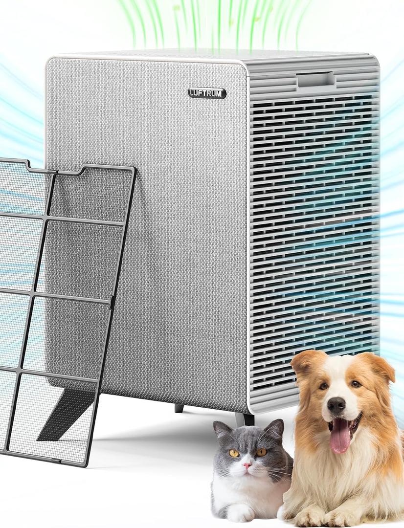 Air Purifiers for Home Large Room Up to 2250 ft - Remove 99% of Smoke Allergies Pet Dander Odor - Dual 3-Stage Filters of Washable Pre-Filters and True HEPA Filters with AQI, Auto Mode (Grey)