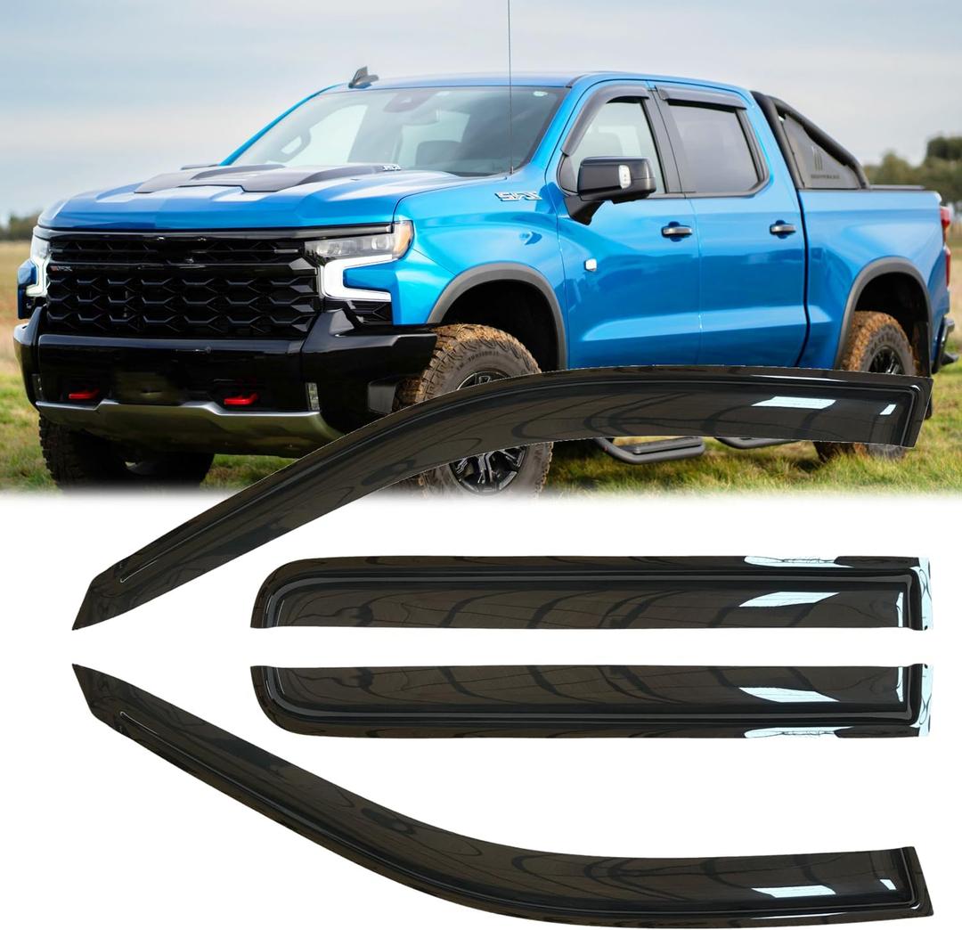 4pcs Original Shatterproof Window Rain Guards Shield for Sierra 19-23,Stylish Tape On Window Visors Vent Shade Wind Deflectors fit for 2019-2023 Silverado/Sierra 1500 Crew cab 94805