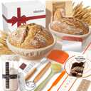 Kikcoin Sourdough Starter Kit, Complete Sourdough Bread Baking Supplies Includes 24oz Sourdough Starter Jar, Rattan Banneton Proofing Basket Set of 2, Artisan Bread Making Kit for Beginners & Pros