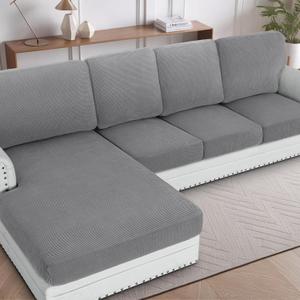 H.VERSAILTEX Sectional Couch Covers 4 Pieces Sofa Seat Cushion Covers L Shape Separate Cushion Couch Chaise Cover for Both Left/Right Sectional Couch (Seat Only: 1 Chaise + 3 Sofa, Dove)