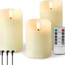 Rechargeable Candles with Remote, Real Wax Pillar Candles Come with USB Charging Cable, 3D Realistic Wick Flameless Candles for Seasonal Holiday Romantic Home Decor, D 3''H 4'' 5'' 6'', 3 Pcs