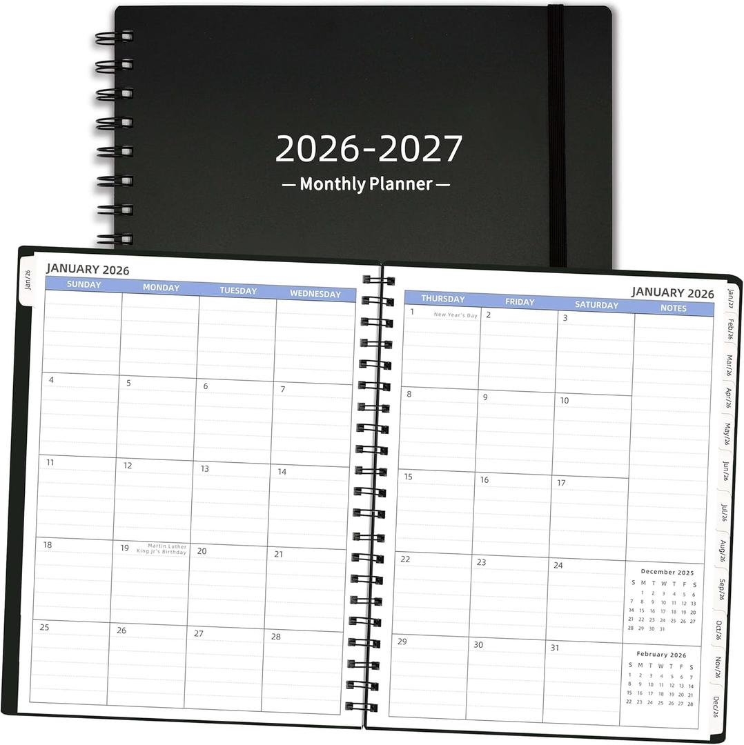 2026-2027 Monthly Planner (7.6'' x 9.6''), from Jan 2026-Jun 2027, 18 Months Calendar 2026 Planner, Agenda Book with Tabs & Pocket, Black