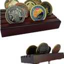 Small Military Challenge Coins Display Holder Solid Wood,Challenge Coin Stand Holds 10-12 Coins ,4 Row Coin Holder Rack for Desk, Challenge Coin Display Case ,Red Finish (Mahogany)