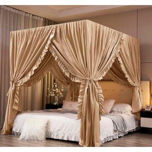 Mengersi Beige Canopy Bed Curtains Queen Size,Royal Breathable Lightweight Private Space-Elegant Bed Curtains Bedroom Decoration Accessories for Adults