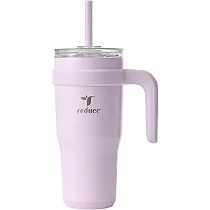 REDUCE 24 oz Stainless Steel Tumbler with Handle - Dual-Wall Vacuum Insulated Travel Mug, Sweat-Proof Lid & Reusable Straw - Keeps Drinks Cold for 24 Hrs, Fits Cupholders, Dishwasher Safe - Lilac Bud