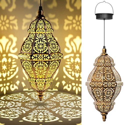 Twinkya Hanging Solar Lights Outdoor Garden Decor, Decorative Waterproof Plastic Moroccan Solar Lantern Lamp, Outside Decorations for Patio Yard Porch Backyard Decor, Gardening Gifts for Women Mom (2 Pack)