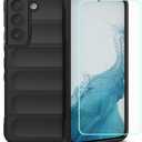 JDYGWK Case for Samsung S22 Galaxy S22 with Tempered Glass Film,Soft Silicone,FlockingLined Interior,Air Cushion 360° Shockproof,Protective Phone Cover for Samsung Galaxy S22,Black