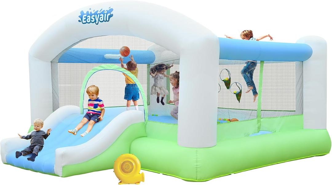 Large Bounce House for Big Kids, 14.8 x 14.5 FT Inflatable Bouncer Jumper Slide with 650W Blower, Basketball Hoop, Throw Ball Game, Ball Pits