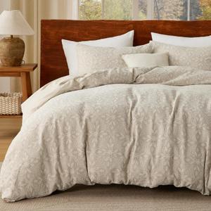 Bedsure Cotton Duvet Cover King Size - Boho Textured Embroidery Jacquard Duvet Cover Set, Soft and Breathable Bedding Set for All Seasons (Beige, King, 104"x90") (03 - Cream (No Comforter))